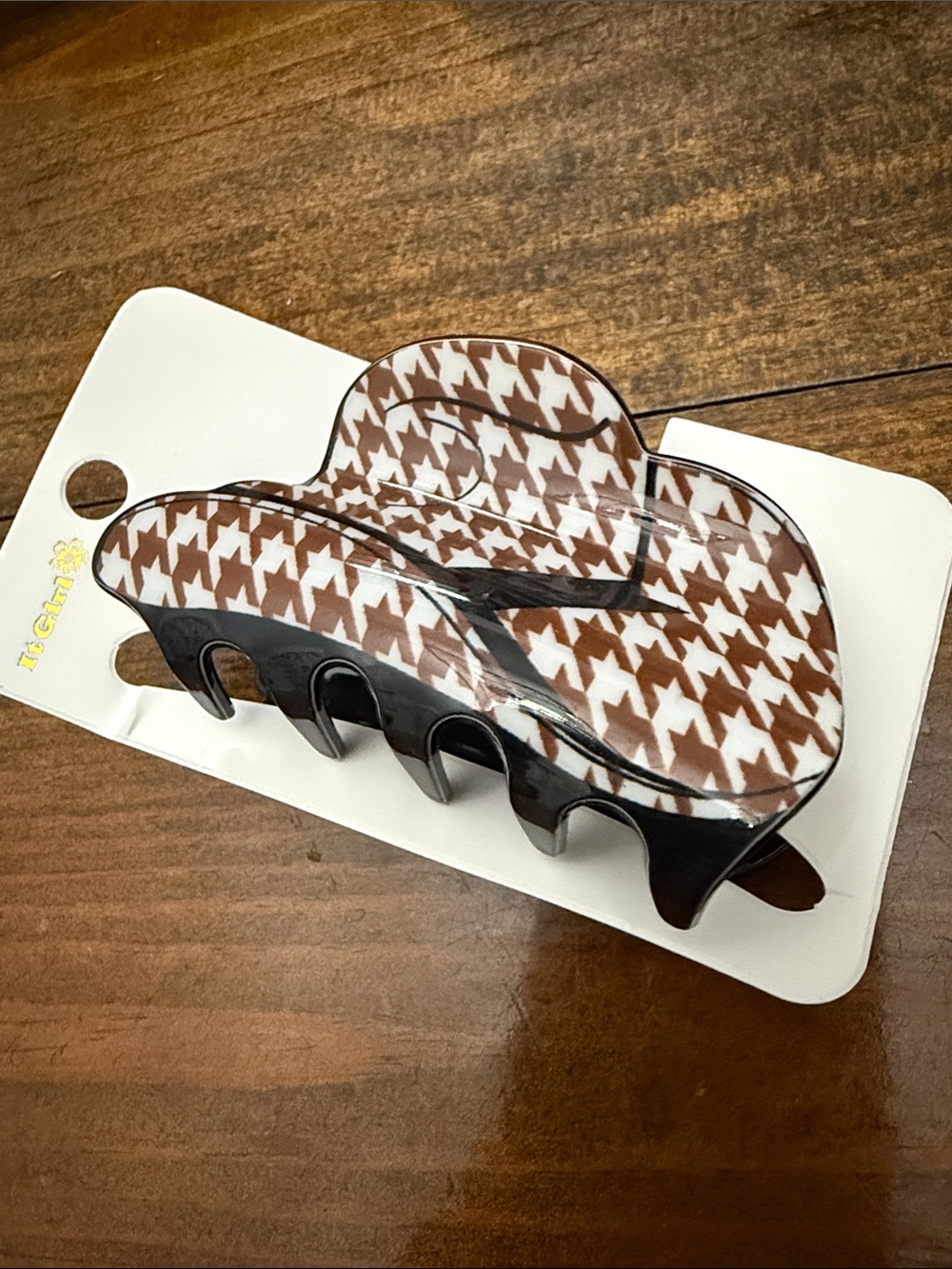 Brown Houndstooth Hair Claw Clip